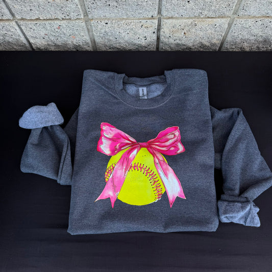 Pink Softball Bow Sweatshirt